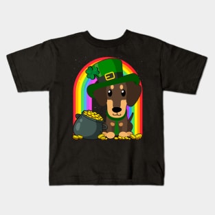 Dachshund Rainbow Irish Clover St Patrick Day Dog Gift print Kids T-Shirt